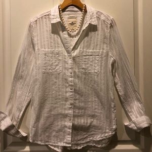 EUC American eagle white striped long sleeve shirt